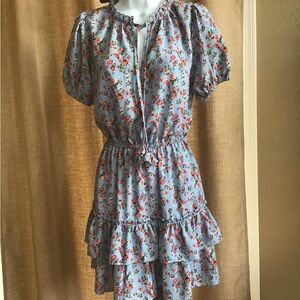 Allison & Kelly XS Blue and Red Ruffled Tiered Mini Sundress